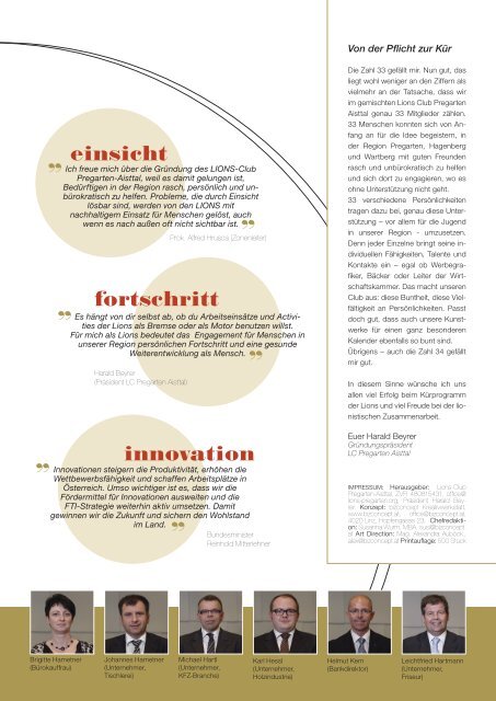 Das Magazin zur Charterfeier Lions Club Pregarten Aisttal