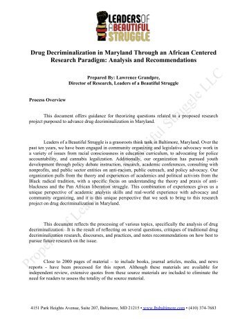 Drug Decriminalization in Maryland Through an African Centered Research Paradigm- Analysis and Recommendations