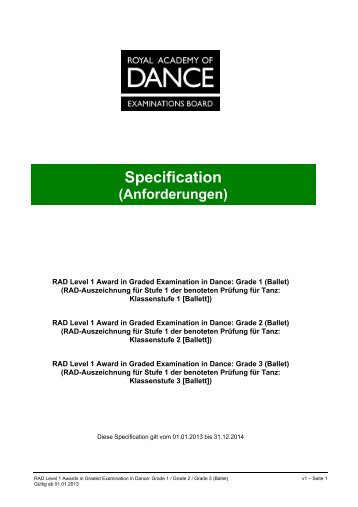 Specification (Anforderungen) - Royal Academy of Dance