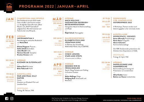 Programmflyer des Kulturzentrum am Eurobahnhof Januar-April 2022