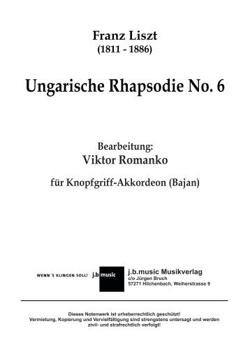 Ungarische Rhapsodie No.6 (Franz Liszt / Arr.: Prof. Viktor Romanko) für Bajan / Knopfgriff-Akkordeon