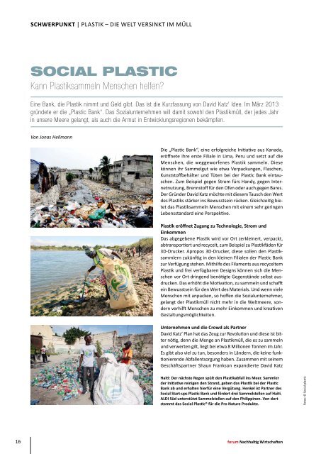 forum Nachhaltig Wirtschaften 03/2019: Social Business beseitigt Plastik-Müll und schafft neue Jobs