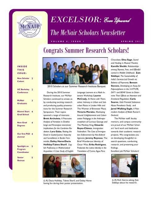 Ever Upward The McNair Scholars Newsletter - Westminster College