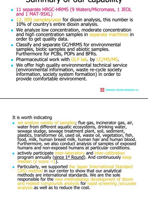 Shimadzu Techno-Research Inc., Japan - UNEP Chemicals