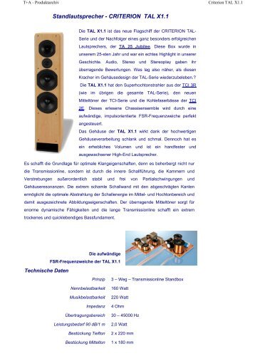 Standlautsprecher - CRITERION TAL X1.1 - T+A Elektroakustik