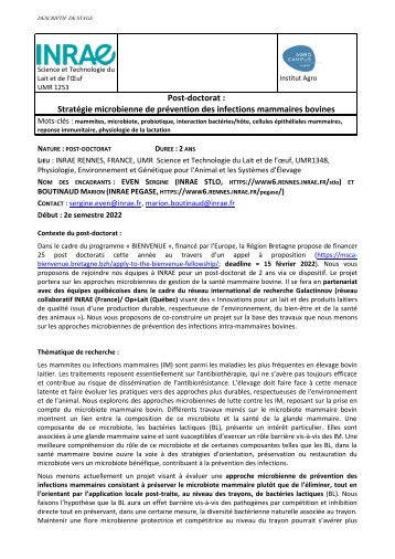 proposition Post doc STLO PEGASE France