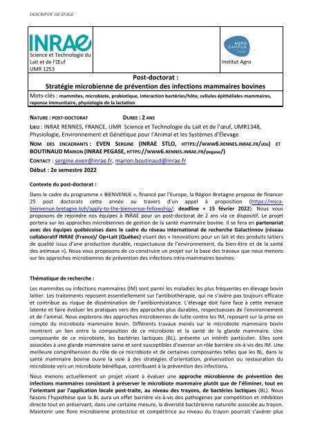 proposition Post doc STLO PEGASE France