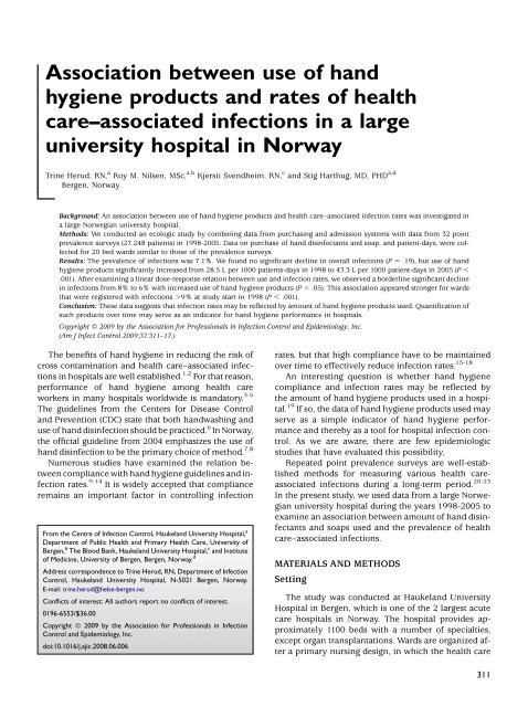 Association between use of hand hygiene products and rates ... - CCIH