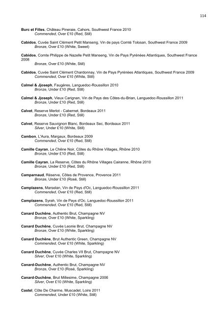 THE RESULTS 2012 - Petersfield Wine Circle