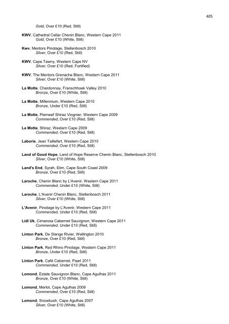 THE RESULTS 2012 - Petersfield Wine Circle