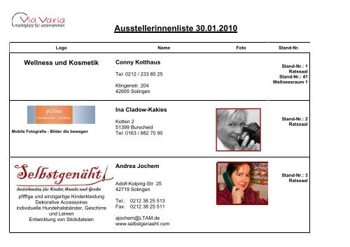 Ausstellerinnenliste 30.01.2010