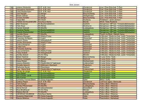 Download aller Startlisten im PDF-Format hier! - Tanzschule Hull