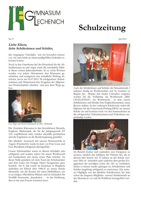 Schulzeitung - Ausgabe Ostern 2012 - Gymnasium Lechenich Erftstadt