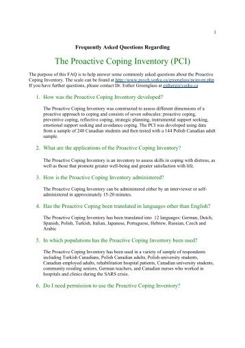 The Proactive Coping Inventory (PCI) - Userpage