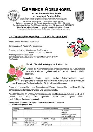 23. Tauberzeller Weinfest 12. bis 14. Juni 2009 - Adelshofen