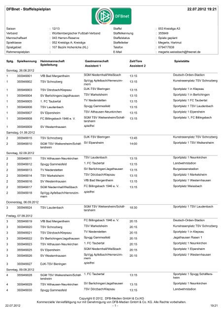 Spielplan Reserve Saison 2012 / 2013 der Kreisliga A3 - DJK-TSV ...