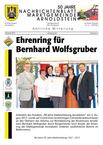 Ehrenring für Bernhard Wolfsgruber - Marktgemeinde Arnoldstein
