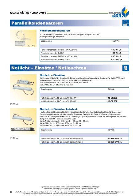 LICHT – KERNPROGRAMM 2008 M 2009 - Euro Unitech