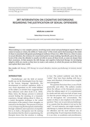 3RT INTERVENTION ON COGNITIVE DISTORSIONS REGARDING THE JUSTIFICATION OF SEXUAL OFFENDERS