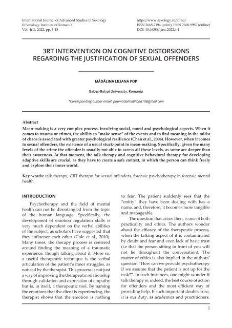 3RT INTERVENTION ON COGNITIVE DISTORSIONS REGARDING THE JUSTIFICATION OF SEXUAL OFFENDERS