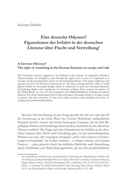 Eine deutsche Odyssee? Figurationen der Irrfahrt in der deutschen ...