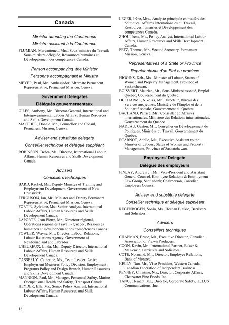 Final list of delegations - International Labour Organization