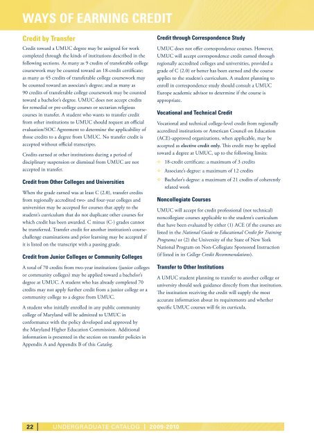 UNDERGRADUATE CATALOG - UMUC Europe