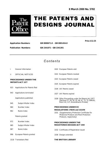 Proceedings under the Patents Act 1977 - European National Trade ...