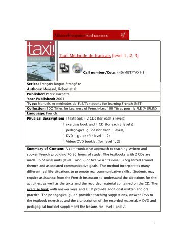 Taxi! Méthode de francais [level 1, 2, 3]