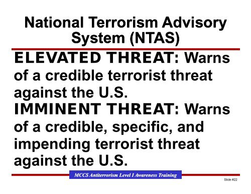 MCCS Antiterrorism Level I Awareness Training - MCCS New River