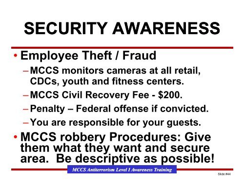 MCCS Antiterrorism Level I Awareness Training - MCCS New River