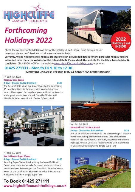 Highcliffe Coach Holidays - Jan-June 2022