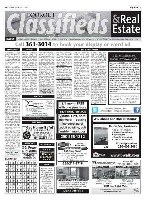 July 09, 2012 Volume 57 #28 - Lookout Newspaper