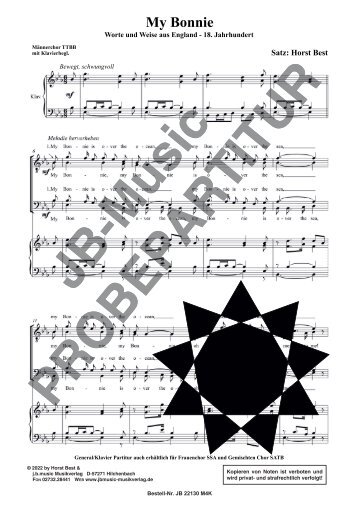 My Bonnie (Klavierbegleitung ad.lib) für Männerchor TTBB, Frauenchor SSA und Gemischten Chor SATB