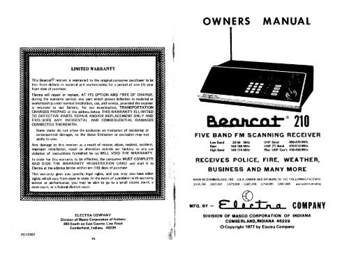 Bearcat 210 Radio Scanner Manual - The Repeater Builder's ...