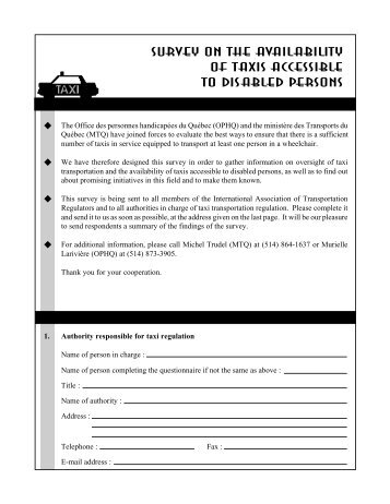 Survey on the availability of taxis accessible to ... - Taxi Library