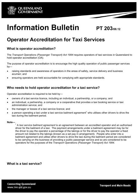 Operator Accreditation for Taxi Services - Department of Transport ...