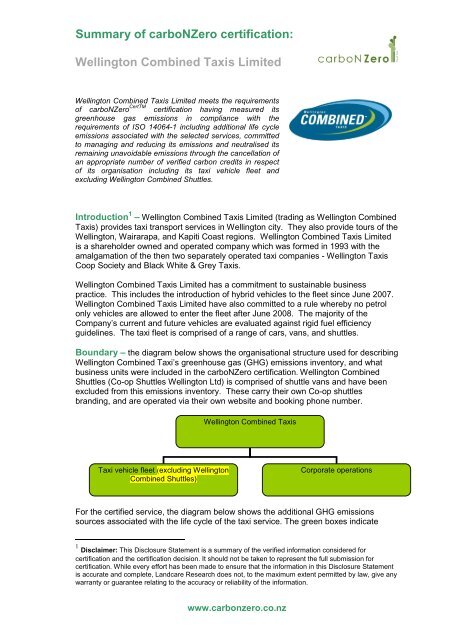 Wellington Combined Taxis Limited - carboNZero