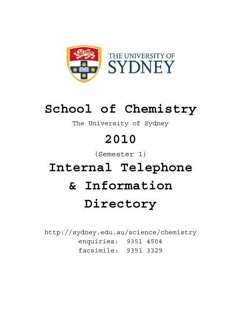 School of Chemistry 2010 Internal Telephone &amp; Information Directory