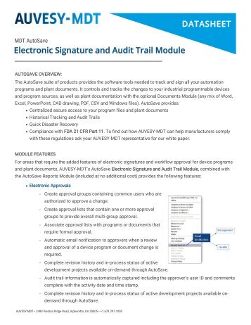 Datasheet - AutoSave Electronic Signature and Audit Trail Module
