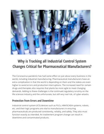 Why is Tracking all Industrial Control System Changes Critical for Pharmaceutical Manufacturers?