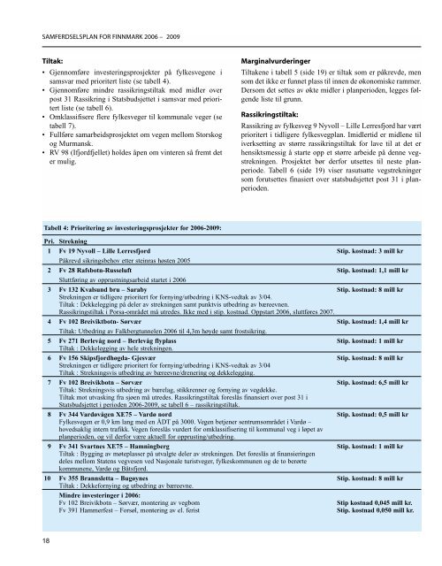 Samferdselsplan for Finnmark 2006-2009 - Finnmark fylkeskommune