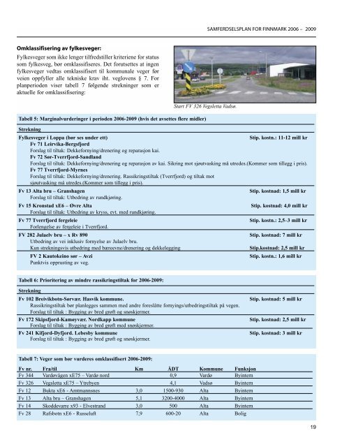 Samferdselsplan for Finnmark 2006-2009 - Finnmark fylkeskommune