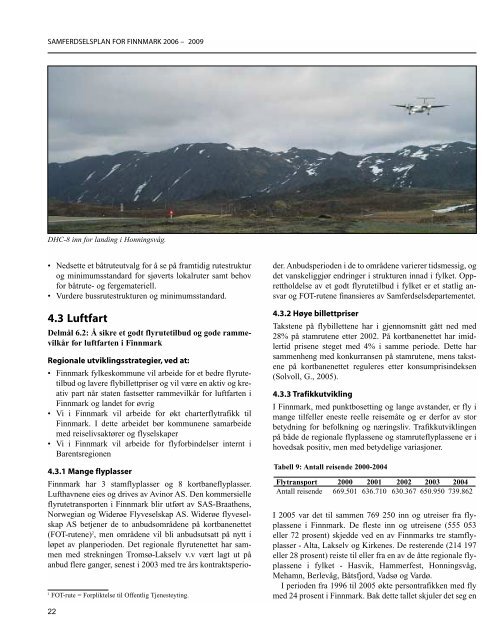 Samferdselsplan for Finnmark 2006-2009 - Finnmark fylkeskommune