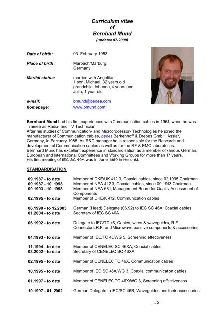 Curriculum vitae of Bernhard Mund - bmund.de