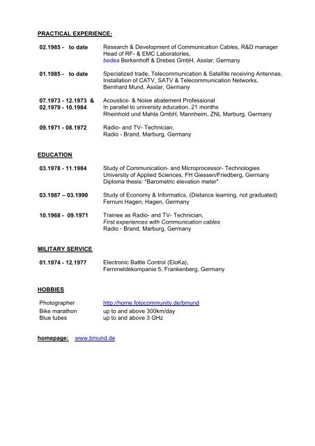 Curriculum vitae of Bernhard Mund - bmund.de