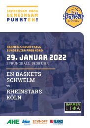 Heimspielheft EN Baskets Schwelm, Spieltag 29.01.2022, gegen die Rheinstars Köln