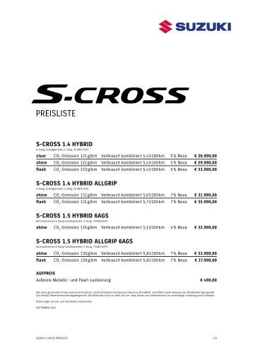 S-CROSS HYBRID Preise, Ausstattung und technische Daten
