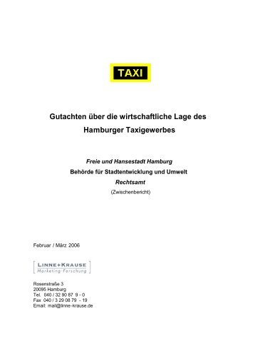 Gutachten über die wirtschaftliche Lage des Hamburger Taxigewerbes