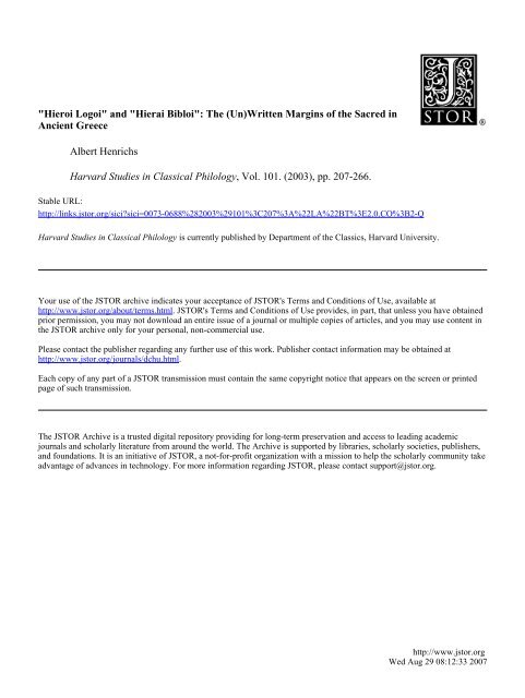Hieroi Logoi And Hierai Bibloi The Un Tte Teach - 